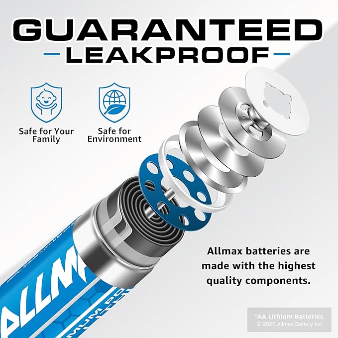 Allmax AA Maximum Power Lithium Batteries (12 Count) – Longest Lasting, Leakproof, 20-Year Shelf Life, Ultimate Performance, Perfect for Blink Security Cameras (1.5V)
