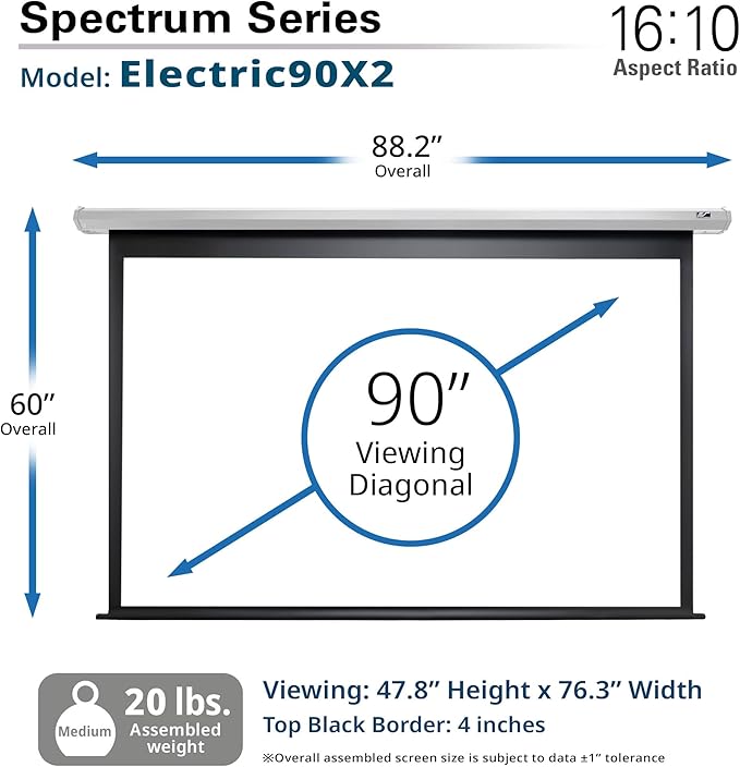 Elite Screens Spectrum, 90-INCH Diag 16:10, Motorized Projector Screen Movie Home Theater Gaming 4K/8K Ultra HD Ready, ELECTRIC90X2