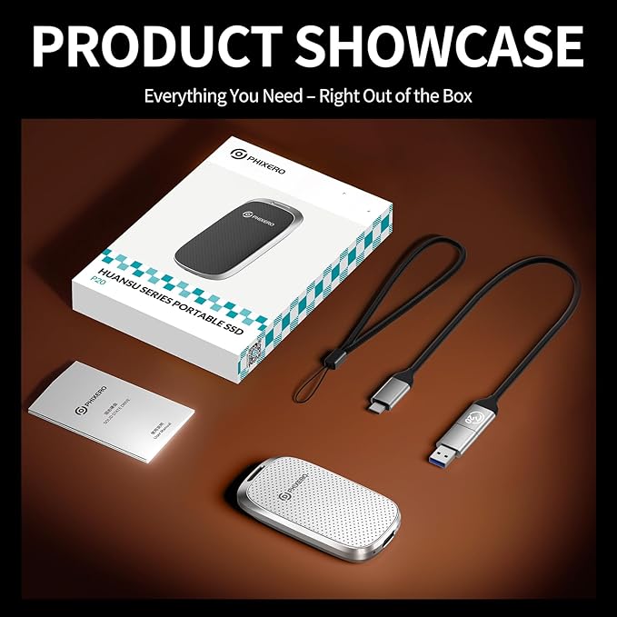 PHIXERO P20 External Portable SSD 512GB,up to 2050Mb/s,External Solid State Drives with 2 in 1 USB C Cable with LED Indicator,USB 3.2 Gen 2 Portable Hard Drive for iPhone 15/16 PRO, Mac, PC & Laptops