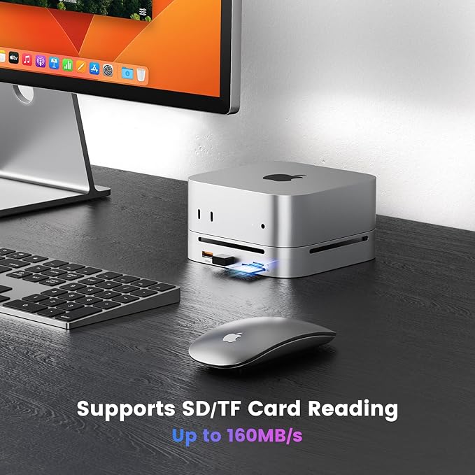 Mac mini M4 Dock & Hub with 8TB NVMe SSD Enclosure, 4K@60Hz HDMI, 2x10Gbps USB A, 1x5Gbps USB A, USB-C Charge, SD/TF, Audio 3.5mm, Stand Docking Station for Mac mini M4/M4 Pro