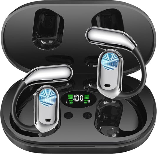 Open Ear Earbuds Bluetooth Headphones 60Hrs Playtime Wireless Ear Buds with Earhooks IPX7 Waterproof Touch Control Earphones Sport Headsets Bluetooth 5.4 Headsets for Workout Running Black