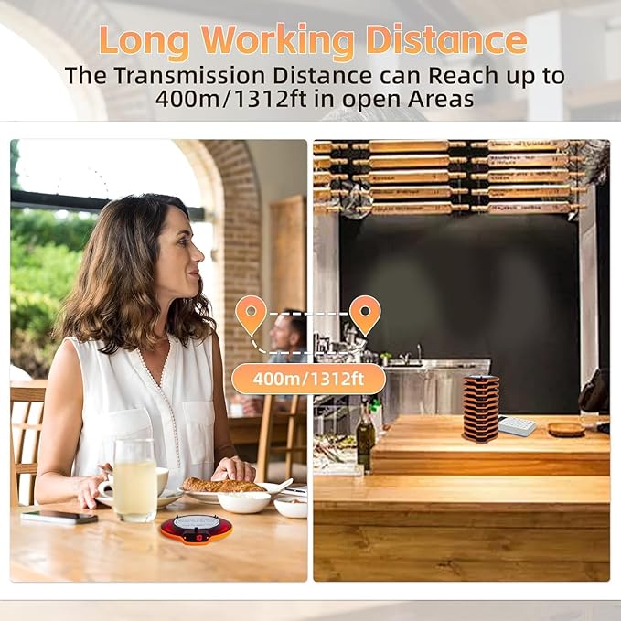 Restaurant Pager System 20 Coaster Pagers and Beepers, Restaurant Beepers Buzzers System with Vibration Flashing Buzzer Queue Wireless Calling System for Food Truck Church Nursery Coffee Shop Bar