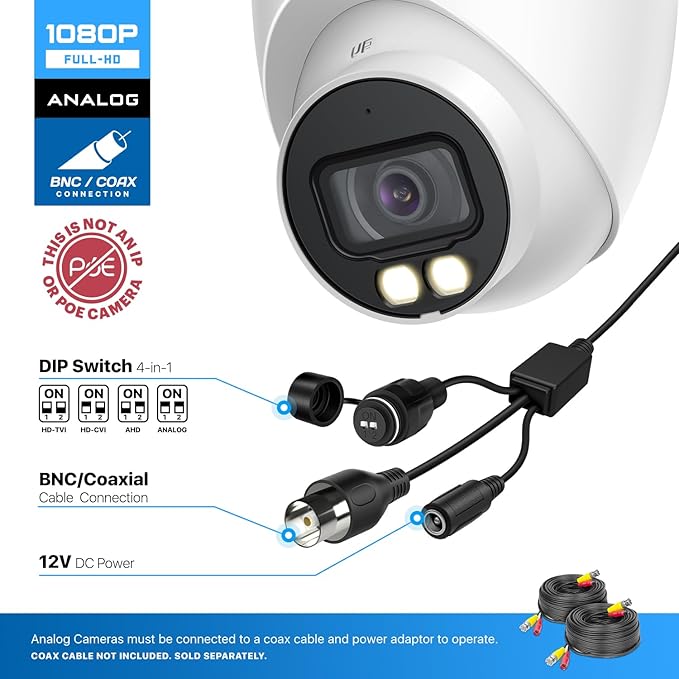 Amcrest Night Color Turret Analog Camera w/ 131ft Full Color Nightvision, Security Camera Outdoor for CCTV DVR, Built-in Microphone, 127° FOV, 2MP@30fps AMC-NC-1080TC28-W-V3