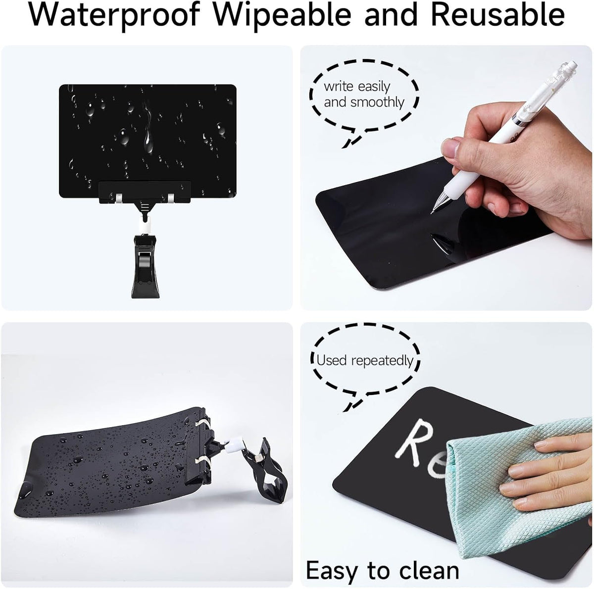 10 Pack Mini Plastic Chalkboard Sign with Clip, Double Sided Rotating Reuse Price Signs for Business Retail Food Clothing Rack Shelf Basket, Clip on Sign Holder (Black)