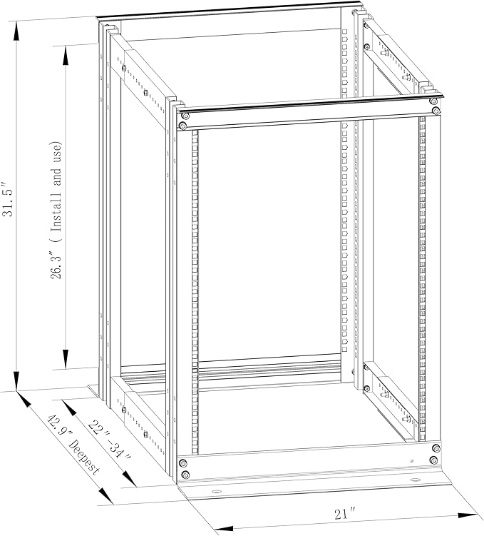 4-Post 15U Open Frame Server Rack for 19" IT Network Equipment & A/V Devices，22"-34" Adjustable Depth，Heavy Duty Free Standing Rack for Servers & AV Gear 4POST-N15U