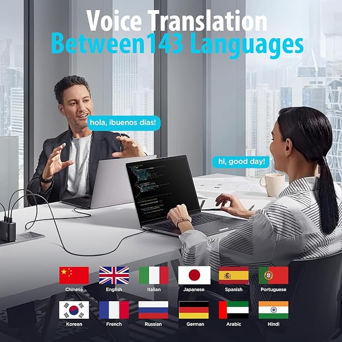 AI Translation Earbuds, Real-Time 143 Language & Accent Translator, Open Ear Wireless Bluetooth Earbuds with 120H Charge Case, Spanish/English/Japanese Voice Support, iOS & Android Compatible