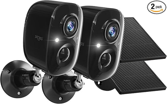 Dzees Solar Cameras for Home Security, 2K Home Security Camera System, Indoor/Outdoor Surveillance, Spotlight & Siren, PIR/AI Detection, Color Night Vision, Cloud/SD Storage,2.4GHz Wi-Fi,IP66, 2 Pack