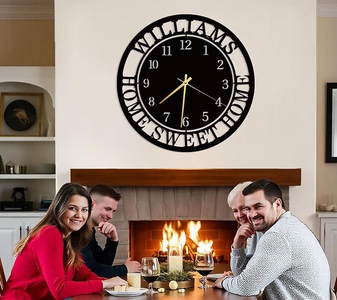 Custom Large Last Name and EST Large Metal Wall Clock, Personalized Metal Family Name Clocks, Silent Clock for Wall, Love Theme Clocks Sign, Living Room Decor, Housewarming Gift