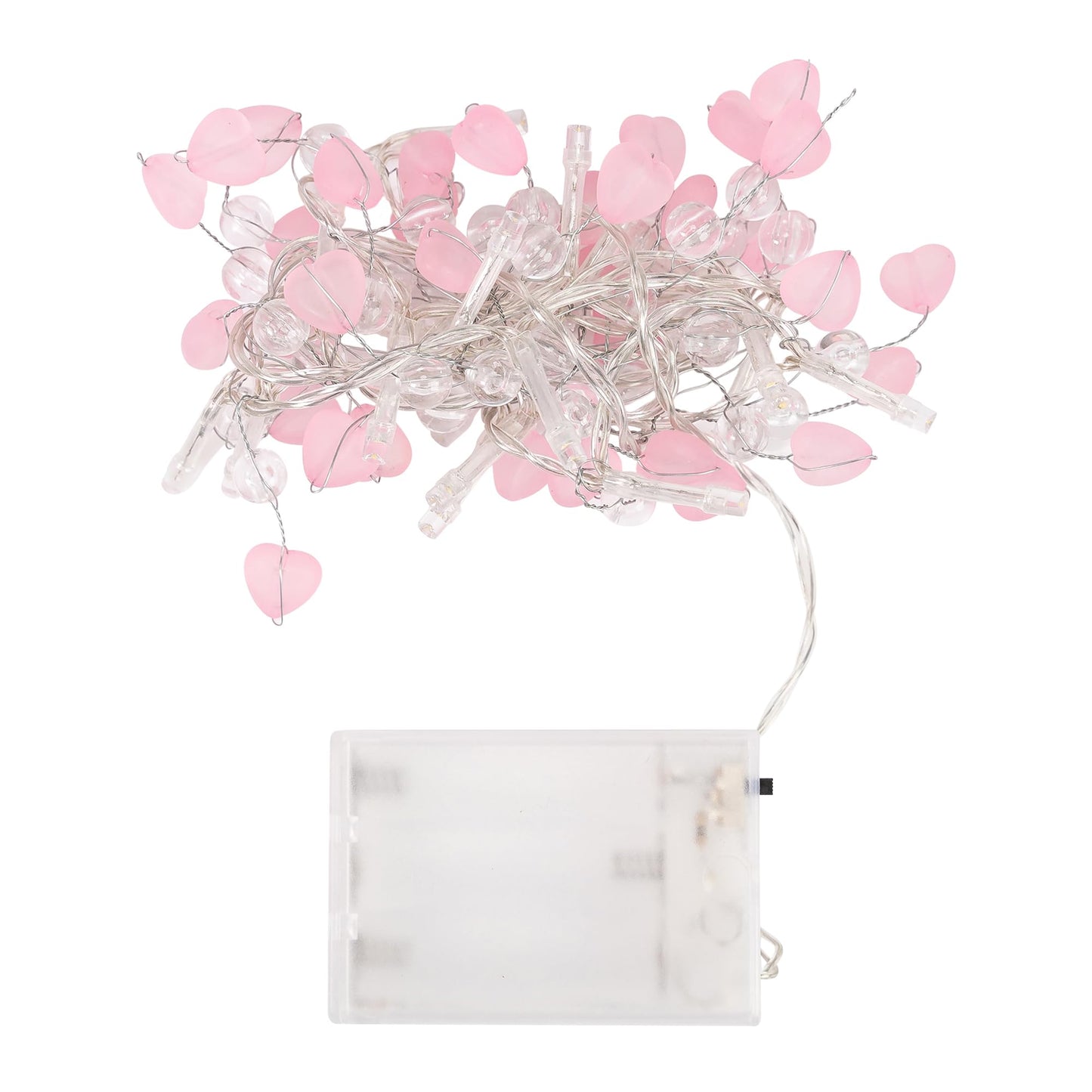 West Ivory LED String Fairy Light 20 LEDs, Pink Hearts & Clear Beads, Battery Powered, Warm White, 5 Feet
