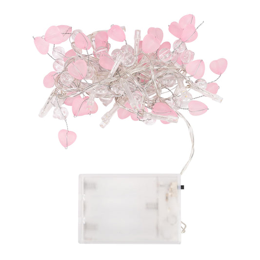 West Ivory LED String Fairy Light 20 LEDs, Pink Hearts & Clear Beads, Battery Powered, Warm White, 5 Feet