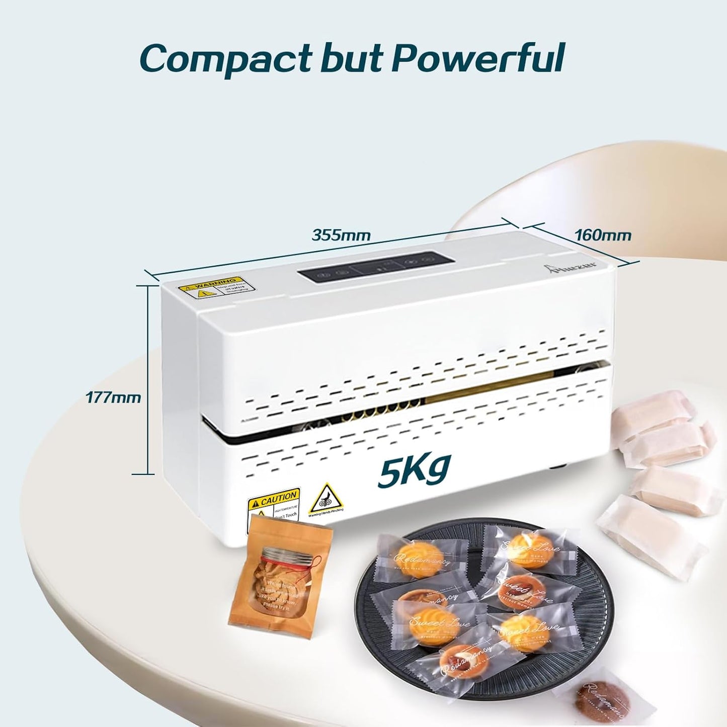 Continuous Heat Sealing Machine for Plastic/Mylar Bags, with Digital Temperature Control, Lightweight Horizontal Bag Sealer for Food Storage, Kitchen, Bakery, Snacks (Sealing Machine with Platform)