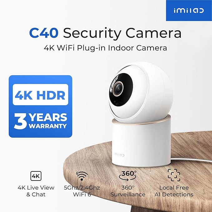 IMILAB C40 4K Indoor Security Camera, Room Camera for Pet/Kid/Baby Monitoring, 5G WiFi 360 View Indoor Cam, Person Pet Track, Color Night Vision, AI Detection, SD/Cloud Storage, No Monthly Fee