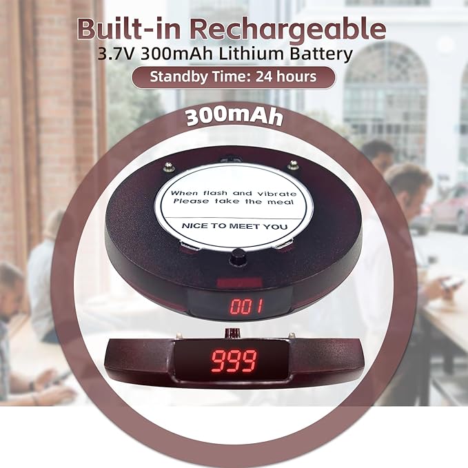 Pagers for Restaurants 20 Coaster Beeper, Restaurant Pager System Long Range, Customer Queue Pagers Set with Vibration, Flashing and Buzzer, Beepers for Food Truck, Church, Nursery