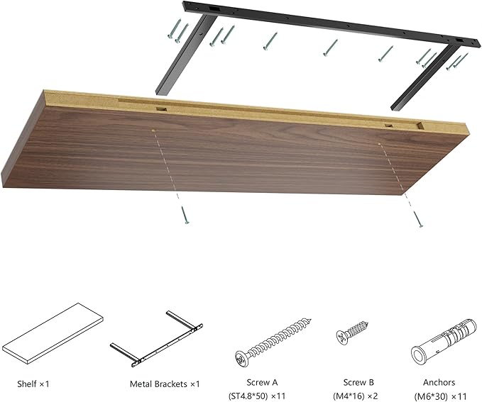 Wall Shelf Set of 2, Walnut Floating Shelves 24 in W x 10 in D x 1 in H, Wooden Floating Wall Shelf with Invisible Brackets for Living Room/Bedroom/Bathroom/Kitchen Storage and Decor