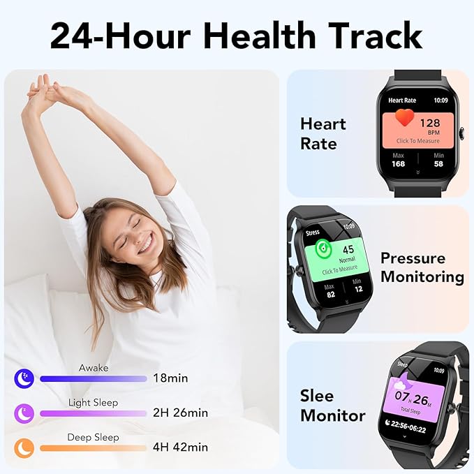 Smart Watch for Men Women, 1.85" HD Fitness Tracker with Bluetooth Calls/AI Voice Control, IP68 Waterproof, 115+Sports Modes, 24/7 Heart Rate/Sleep Fitness Watch Compatible with iOS/Android Grey