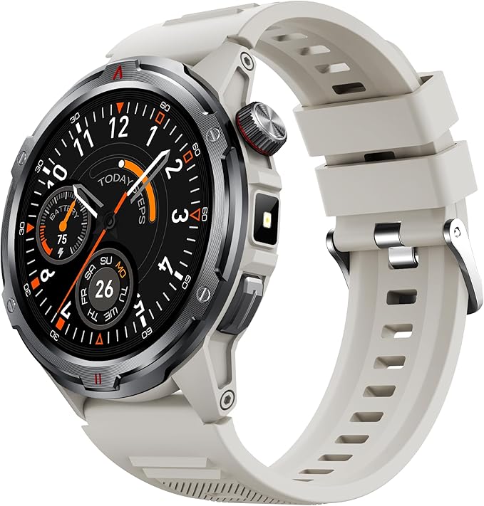 AOLON Smart Watch for Men (Answer/Make Call with 1.43'' AMOLED Display, IP68 Waterproof, 30+ Days Battery Life with100+Sport Modes Fitness Watch, Compass, Heart Rate, SPO₂ & Sleep Monitor（Khaki）