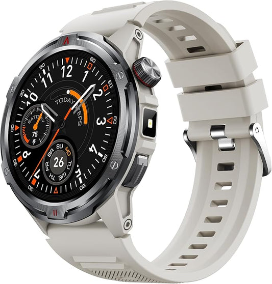 AOLON Smart Watch for Men (Answer/Make Call with 1.43'' AMOLED Display, IP68 Waterproof, 30+ Days Battery Life with100+Sport Modes Fitness Watch, Compass, Heart Rate, SPO₂ & Sleep Monitor（Khaki）