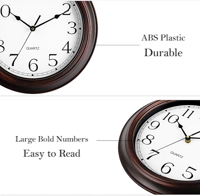 Wall Clocks Battery Operated Silent Non-Ticking Wall Clock 8.5 Inch Small Vintage Retro Rustic Style Decorative for Kitchen Living Room Home Office (Bronze)