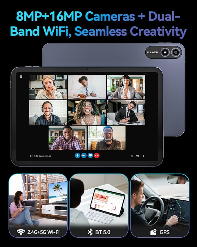 Bpad 13 Tablet 13.4 inch Large Screen Android 15 Tablet 20GB+256GB 10000mAh, Unisoc T615 Octa-Core 1920x1200 FHD with Widevine L1, 8MP+16MP Camera 2.4G/5G WiFi+BT5.0+GPS with Protective Case