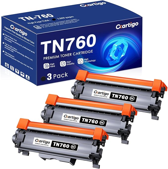 TN760 Black High Yield Toner Cartridge 3 Pack Replacement for TN-760 TN 760 Compatible with Brother MFC-L2710DW MFC-L2750DW HL-L2350DW HL-L2370DW HL-L2395DW HL-L2390DW DCP-L2550DW Printer