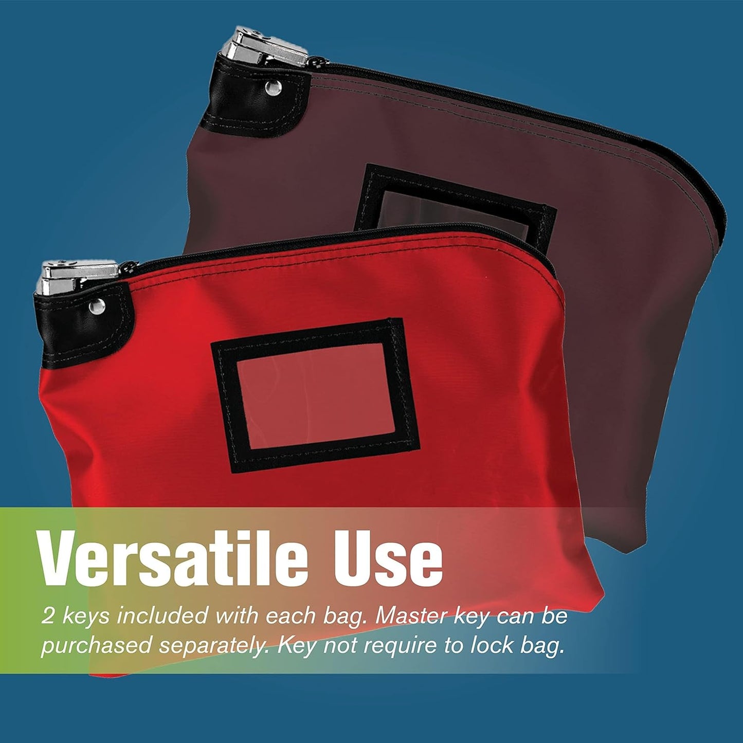 BankSupplies Laminated Nylon Locking Deposit Bag | Burgundy | 2 Keys Included for Each Bag | Heavy Duty | Puncture Resistant Laminated Nylon | Double Stitched Seams