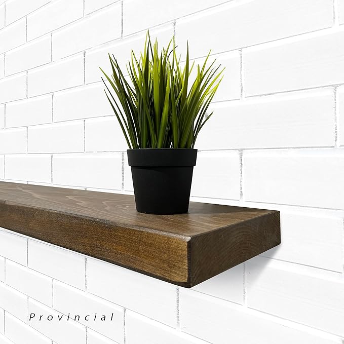 URBANDI, Rustic Floating Shelves, Set of 2, Hidden Bracket, Solid Wood, Heavy Duty, Wall Mounted Shelves, (Provincial, 60Wx6D)