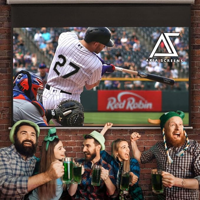 Akia Screens 110 inch Pull Down Projector Screen Manual B 16:9 8K 4K HD 3D Ceiling Wall Mount White Portable Projection Screen Retractable Auto Locking for Indoor Movie Home Theater Office AK-M110H1