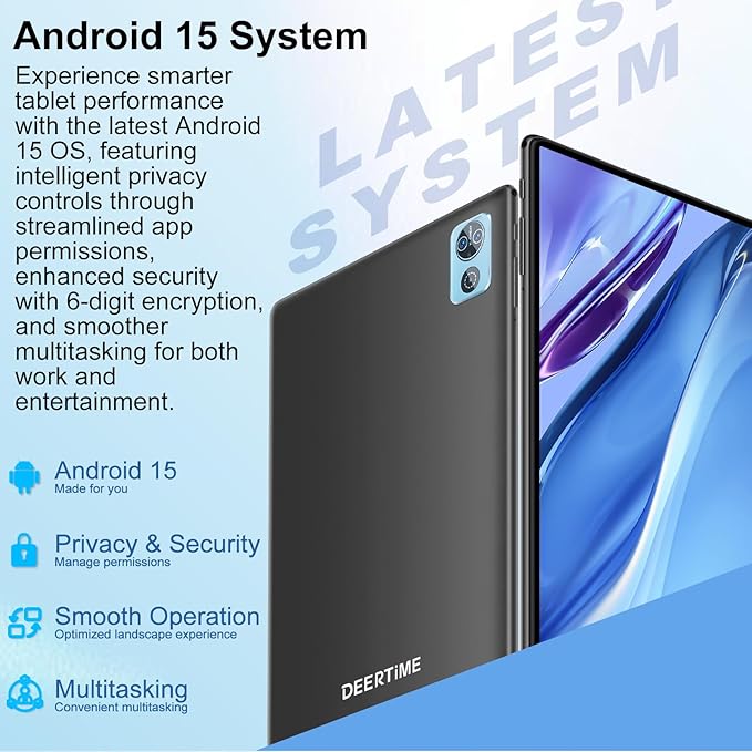 2025 Latest Tablet 10 inch Android 15 Tablets with Keyboard, 30GB RAM 64GB ROM 2.0GHz Octa-Core, Dual Camera, 1TB Expand, Widevine L1, 5G WiFi, BT 5.0, 2 in 1 Tableta PC (Black)