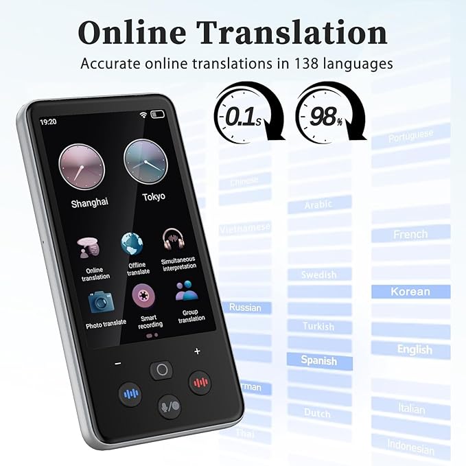 Language Translator Device, Real Time Voice Translation Device for 138 Languages, Traductor de Voz Instantaneo 2025, 3.97"Touchscreen Traductor de Idiomas, for Business Travel Learning Ingles Español