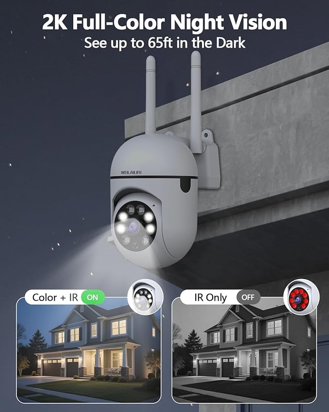 WEILAILIFE 【Auto Tracking & 2-Way Audio】 3MP Security Cameras Wireless Outdoor, PTZ WiFi Video Surveillance Cameras for Home Security