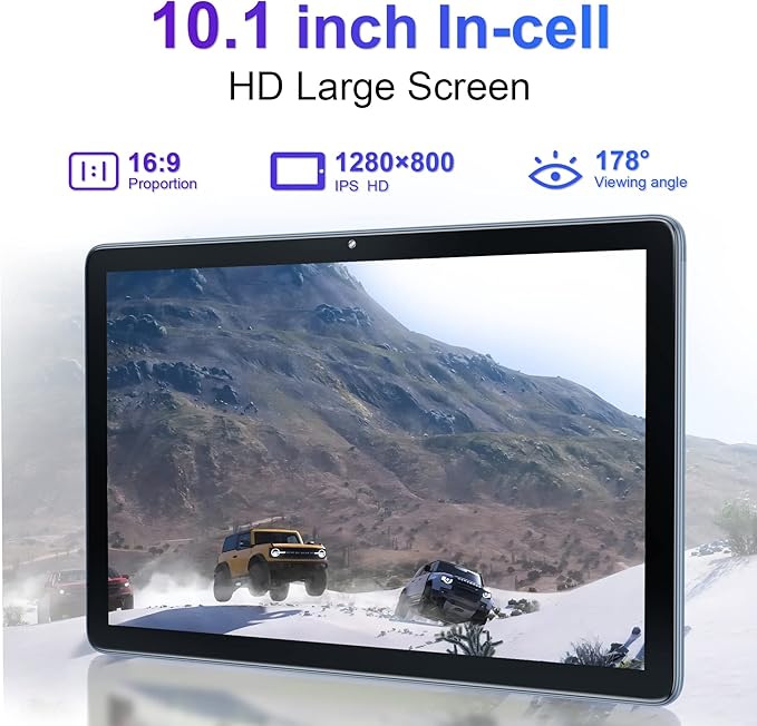 kinstone 10.1" Android Tablet, 6GB RAM 128GB ROM, Fast Octa-Core, Dual-Band 2.4G/5G Wi-Fi, Bluetooth 5.0, HD IPS Display, Ideal for Study, Office-Entertainment, Grey