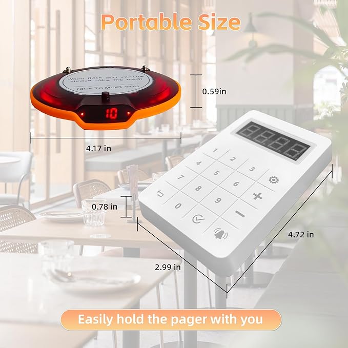 Restaurant Pager System, Long Range Social Distancing Pagers for Restaurants,10 Coaster Beepers with Vibration Flashing Buzzer, Queue Wireless Calling System for Food Truck Church Nursery Coffee Shop