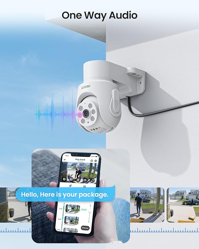 ZOSI 5MP Wired Security Camera System, 8pcs 1080p Pan/Tilt 360°View Weatherproof Camera,One Way Audio, AI Human Vehicle Detection,Night Vision, H.265+ 8CH DVR with 1TB Hard Drive for 24/7 Recording