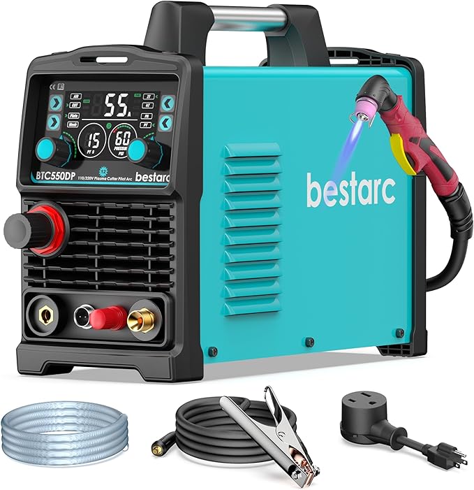 bestarc Plasma Cutter, [Pilot Arc][Large LED Display][Air Sensor] 55A bestarc Plasma Cutter Machine 110/220V Dual Voltage, 1/2 Inch Clean Cut 4/5 Inch Max Cut, Post Flow Mesh, 2T/4T for Beginners DIY
