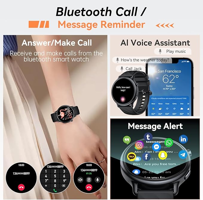 Smart Watch for Women Fitness Tracker: Waterproof Digital Mens Watches Make Answer Call Smartwatch for Android Phone iPhone Samsung Compatible Step Running Pedometer Sleep SpO2 Heart Rate Monitor