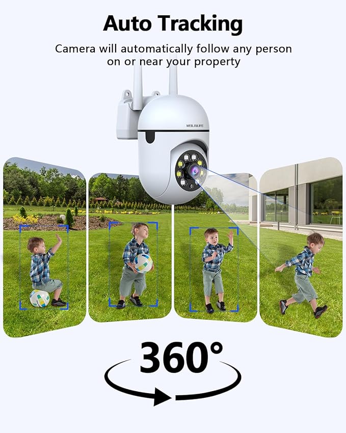 WEILAILIFE 【Auto Tracking & 2-Way Audio】 3MP Security Cameras Wireless Outdoor, PTZ WiFi Video Surveillance Cameras for Home Security