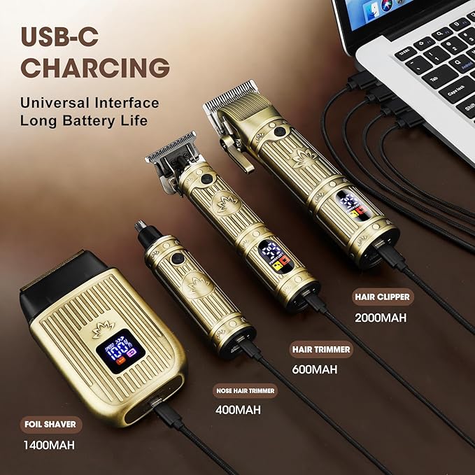 Hair Clippers for Men Shaver Set Professional,Mens Beard Trimmer,Nose Hair Trimmer,Electric Foil Shavers,4 in 1 Barber Clippers for Hair Cutting Grooming Kit & LED Display,Gift for Men