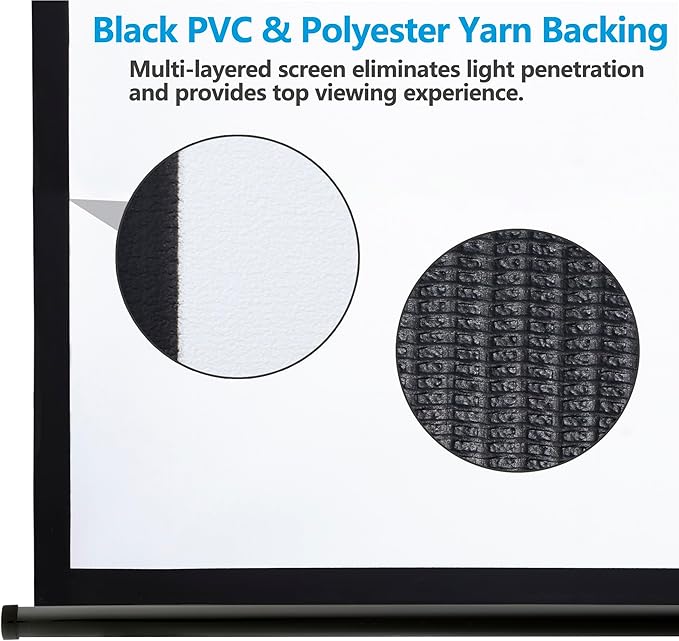 Smartxchoices 120" HD Manual Projector Screen 1:1 Format with Auto Lock Anti-Crease Home Theater Office Wall Mounted Ceiling Pull Down Projection 1.1 Gain Matte Black,View Size: 84 x 84 inches