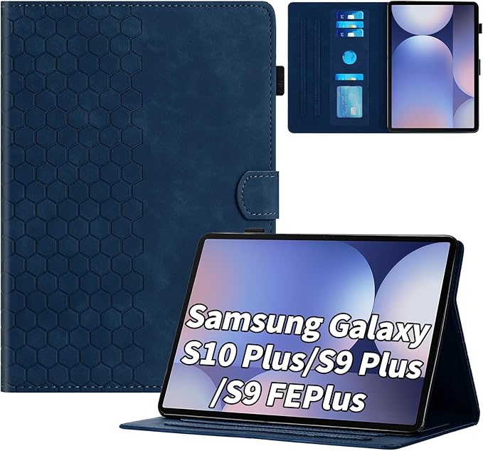 Case for Samsung Galaxy Tab S10 Plus 2024/ S9 FE Plus 5G 12.4 Inch 2023, Multi-Angle Viewing Smart Stand with Pocket Auto Wake/Sleep PU Leather Tablet Cases Flip Folio Cover Blue