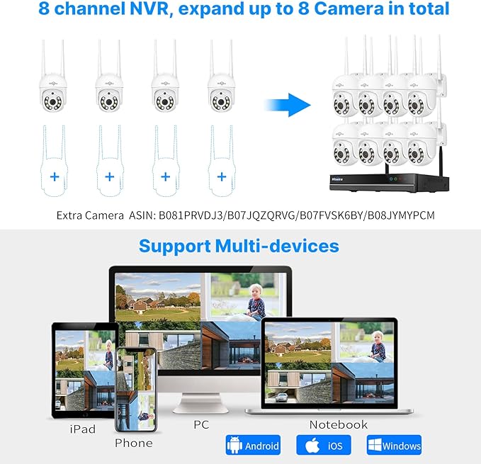 【 5mp, Two-Way Audio, 360 ° Tracking】 Monitoring Camera Wireless Hiseeu Integrated NVR 1920P 5-megapixel 4-Piece Set with Built-in 1TBHDD can be Added to 10 Channels for Remote Monitoring