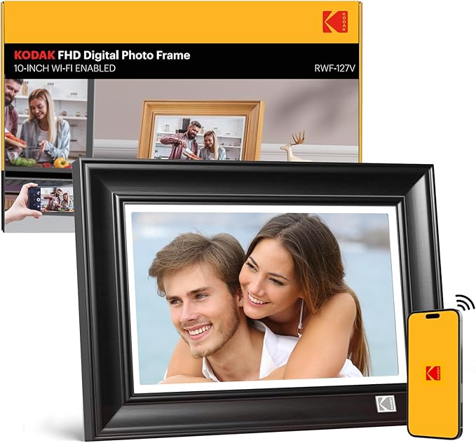KODAK WiFi Digital Picture Frame, 1920 x 1200 HD Touchscreen Digital Photo Frame, 10.1 Inches Intelligent Electronic Picture Frame with 32 GB,Auto-Rotate, Share Moments Instantly Gifts(Wood Frame)