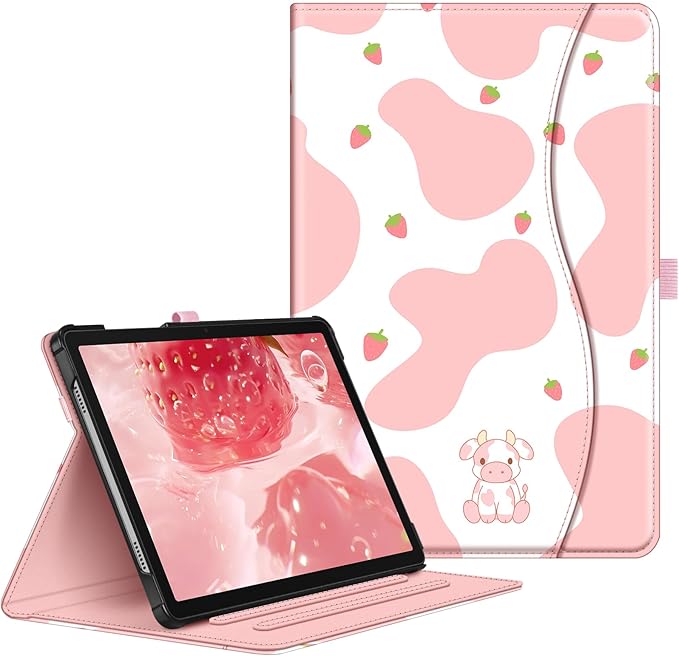 Fintie Case for Samsung Galaxy Tab A9 Plus/A9+ 5G 11 Inch 2023 Model (SM-X210/X216/X218), Multi-Angle Viewing Smart Stand Back Cover with Pocket Auto Wake/Sleep, Strawberry Cow