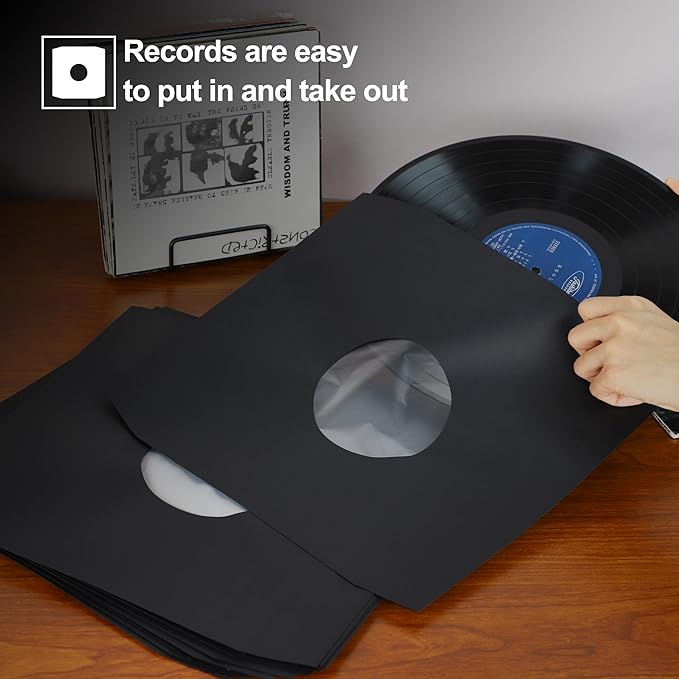 YVW 25Pcs Vinyl Record Inner Sleeves, Black Kraft Paper Record Sleeve with Poly Lined for 12" Records, Corner Cut Design, Acid Free Vinyl Record Album Covers LP Jacket Protective