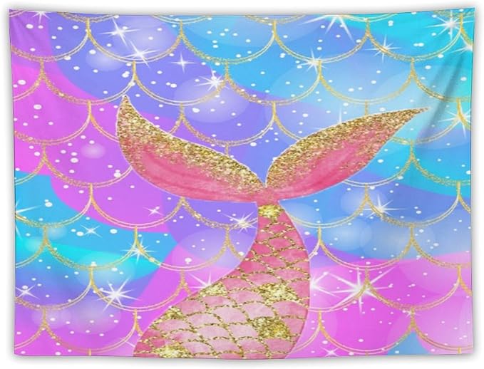 HZOHNAGO Mermaid Scales Tapestry Colorful Shiny Scales Mermaid Tail Pattern Printed Wall Tapestry Wall Hanging for Bedroom Living Room Dorm 40" W x 30" H