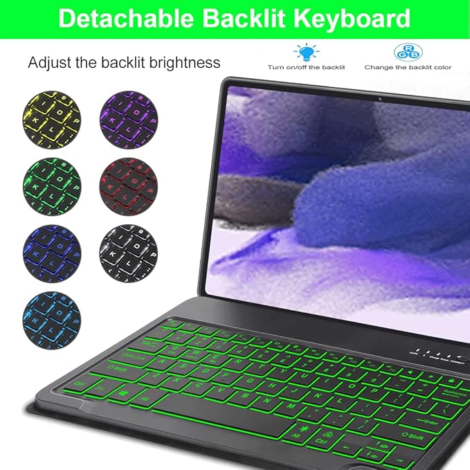 Keyboard Case for Samsung Galaxy Tab S10+ Plus/ S9FE Plus/ S9 Plus/ S9+/ S8+/S8 Plus/ S7 FE/S7 Plus/S7+ 12.4 Inch, Smart Wireless Bluetooth Keyboard Case Cover with Pen Holder(Black)