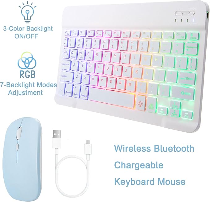 Keyboard Case for Samsung Galaxy Tab A9+/A9 Plus 11 Inch 2023 (SM-X210/X216/X218), Detachable Color Backlit Bluetooth Keyboard and Mouse, Slim Lightweight Stand Cover with Pen Holder (Blue)