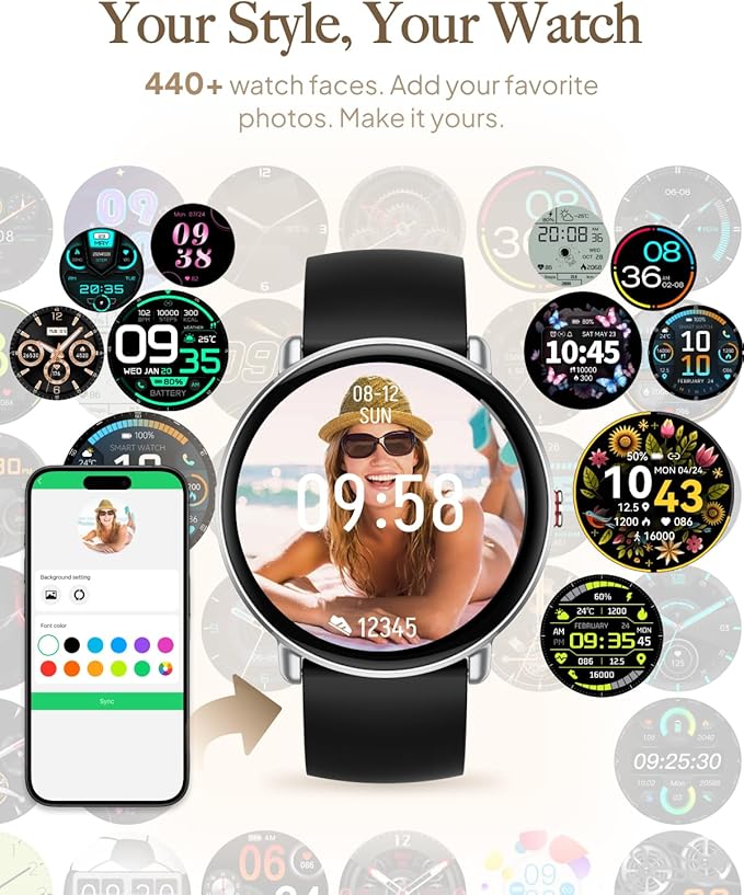 Smart Watch for Women Men, for Android iOS with Sleep & Calorie Monitor, Pedometer Fitness Tracker, Bluetooth Call, IP68 Waterproof, 112+ Sport Modes Round Face Smartwatch (Modern,Lacquer Black,1.39)