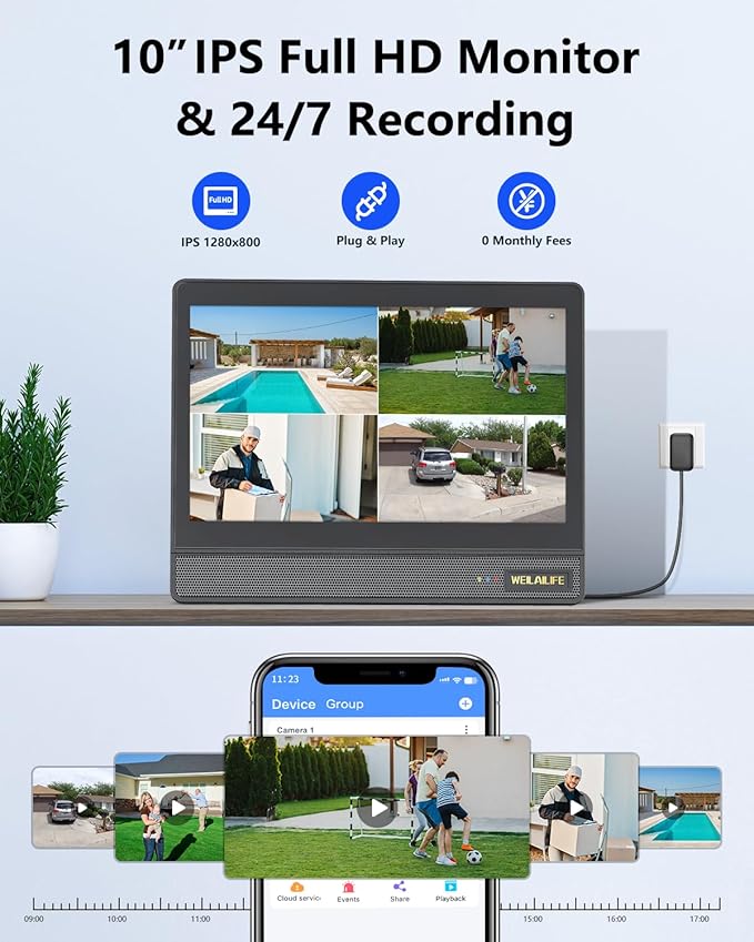 【All-in-One Security System】 Security Cameras Wireless Outdoor, WiFi Home Video Surveillance Systems, Solar Powered PTZ Security Camera System DVR Kits