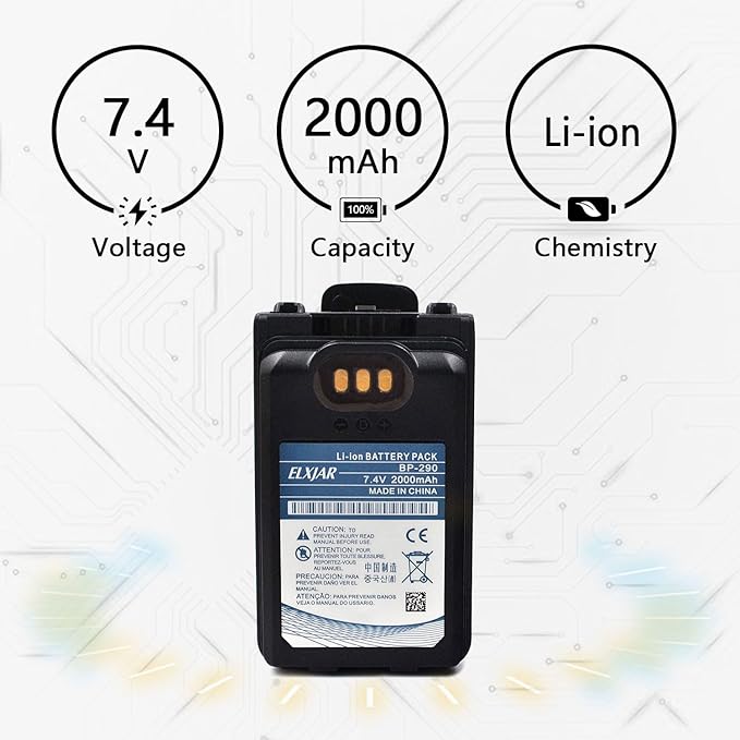 elxjar (2-Pack) 7.4V 2000mAh Li-ion BP-290 Battery, Replacement for Icom IC-F52D IC-F62D IC-M85 Two-Way Radios Rechargeable Pack