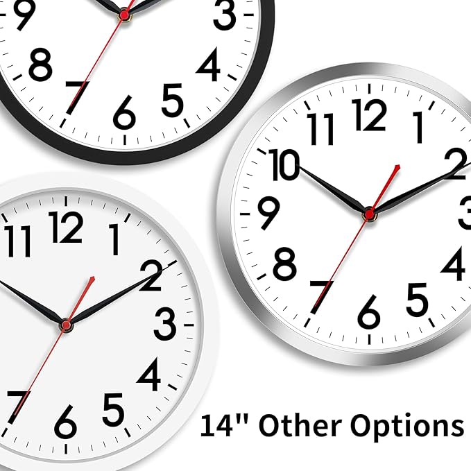 AKCISOT 14 Inch Wall Clock Silent Non Ticking Modern Wall Clocks Battery Operated, Analog Classic Clock Decorative for Bedroom, Kitchen, Home Office, Bathroom, School, Living Room (White)